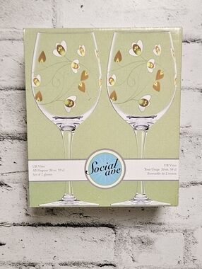 Social Ave Floral Wine Glass Set of 2 20oz Stemware NIB Gift